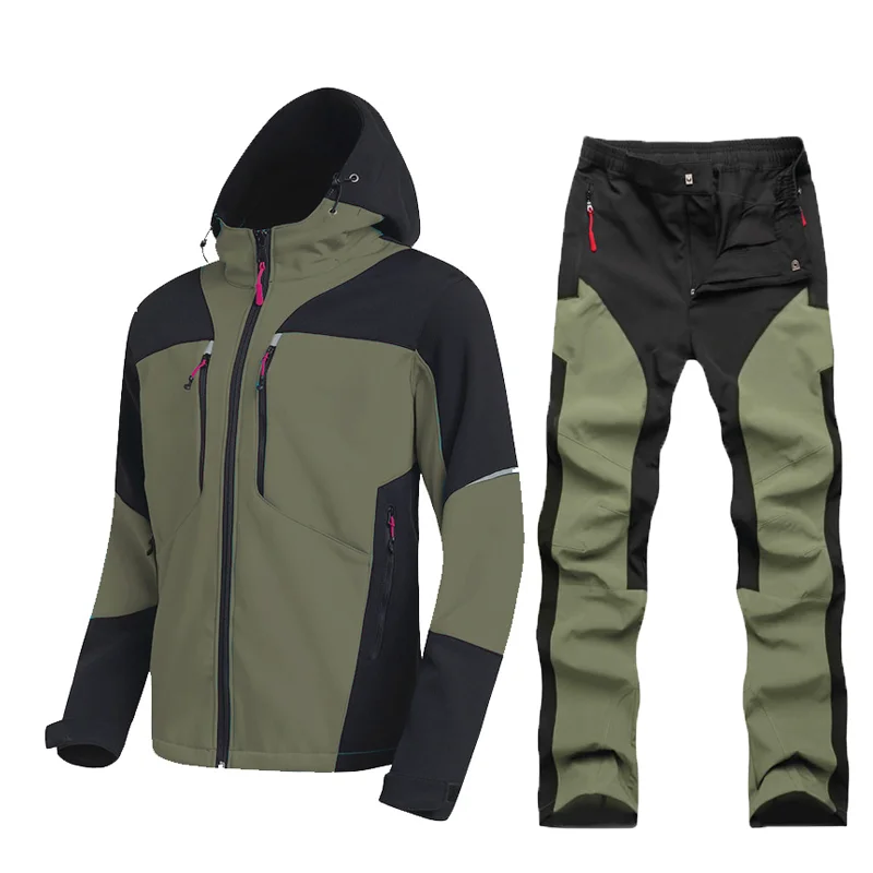 Imagem -03 - Esporte ao ar Livre Soft Shell Charge Jacket Splashproof Warm Pants Sets Caminhadas Ciclismo Pesca Escalada Cabolsa com Capuz Windproof