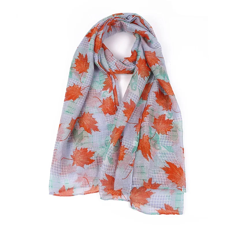 

2022 Fashion Maple Leaf Print Scarf Shawls Long Head Leaves Hijab Wrap 6 Color Free Shipping