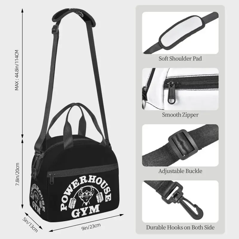Powerhouse Gym Print Insulated Lunch Bag Portable Reusable Waterproof Thermal Bento Tote Bag with Adjustable Shoulder Strap