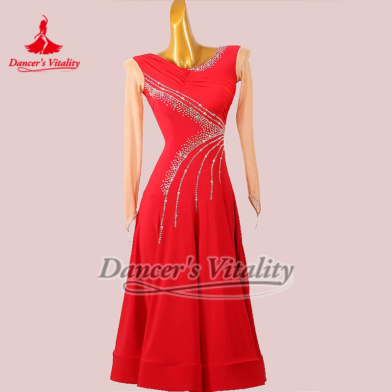 블랙 레드 퍼플 선택할 수있는 세 가지 색상 볼룸 댄스 전문 연습 의류 왈츠 탱고 훈련 수업 착용 맞춤형