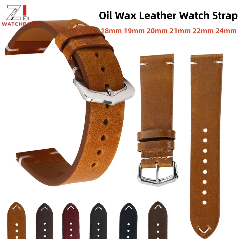Bracelet de montre en cuir huilé 18mm 19mm 20mm 21mm 22mm 24mm, style vintage rétro, pour hommes et femmes, accessoires de montre