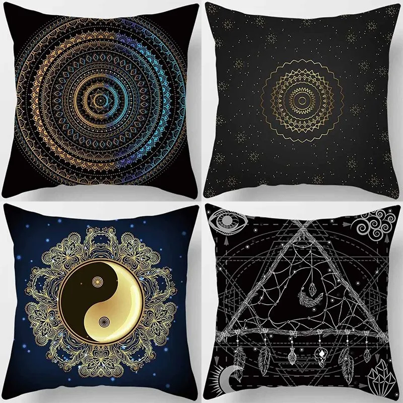 Mandalas Yin Yang & Geometric Pattern Pillows Pattern Cushion Cover Suitable for Sofa Bedroom Car Pillow Cover