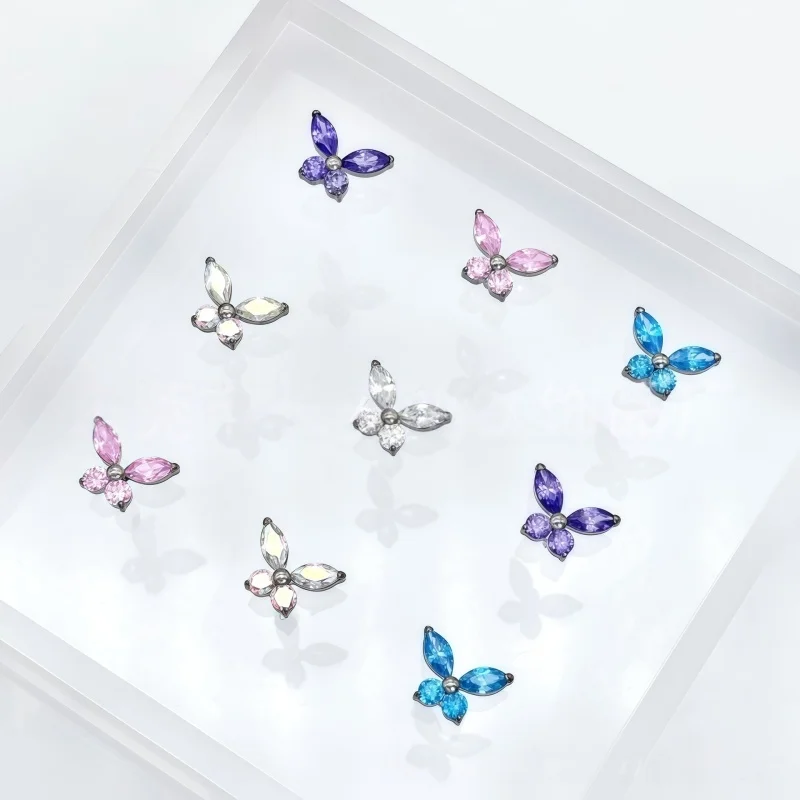 G23 التيتانيوم Labret ثقب 16 جرام موضوع داخلي تشيكوسلوفاكيا فراشة الشفاه ترصيع الزنمة اللولب الغضروف أقراط هيئة ثقب المجوهرات