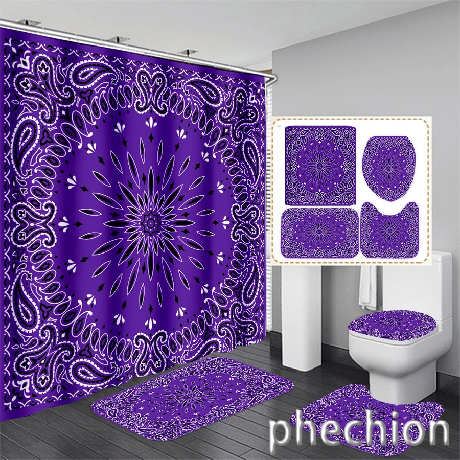 New 3D Print Hank Paisley Art Shower Curtain Waterproof Bathroom Curtain Anti-slip Bath Mat Set Toilet Rugs Carpet VR21