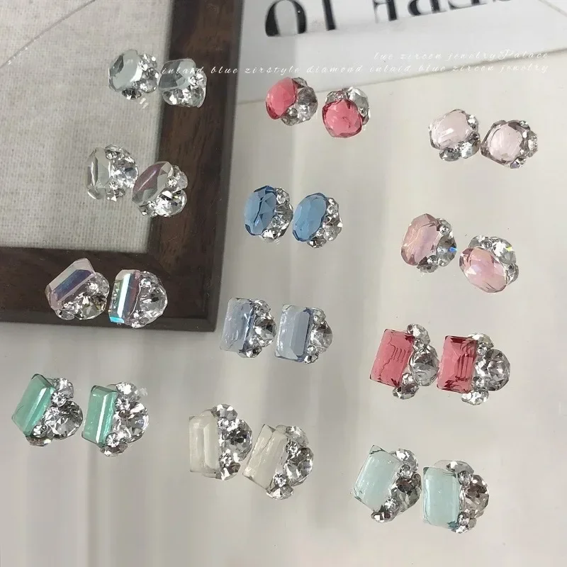5Pcs Small No‑base Crystal Nail Rhinestone Clusters Sparkly Clear Oval Square Pre‑made Rhinestone Balls for DIY Nail Decoration