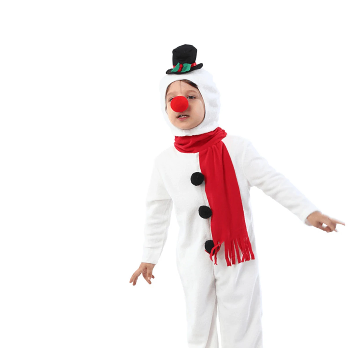 

Adorable Kids Snowman Jumpsuit Soft Nylon Warm Winter Outfit Christmas Costume Set Includes Jumpsuit Scarf Nose Headwear Perfect