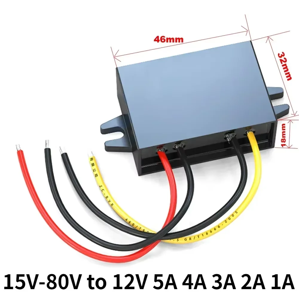 DC15V-80V 24V 36V 48V Step DOWN to 12V 5A 4A 3A 2A 1A Car Power Supply Voltage inverter IP67 DC DC Converter Regulator for car