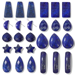 Natural Lapis Lazuli Stone Pendant Charm Waterdrop Square Round Heart Shape Accessory For Making Bracelet Necklace Earring 2pcs