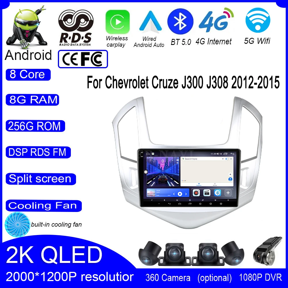 

9 lnch For Chevrolet Cruze J300 J308 2012-2015 Car Radio Video QLED IPS 4G+Wifi Stereo Screen Auto Multimedia GPS Navigation