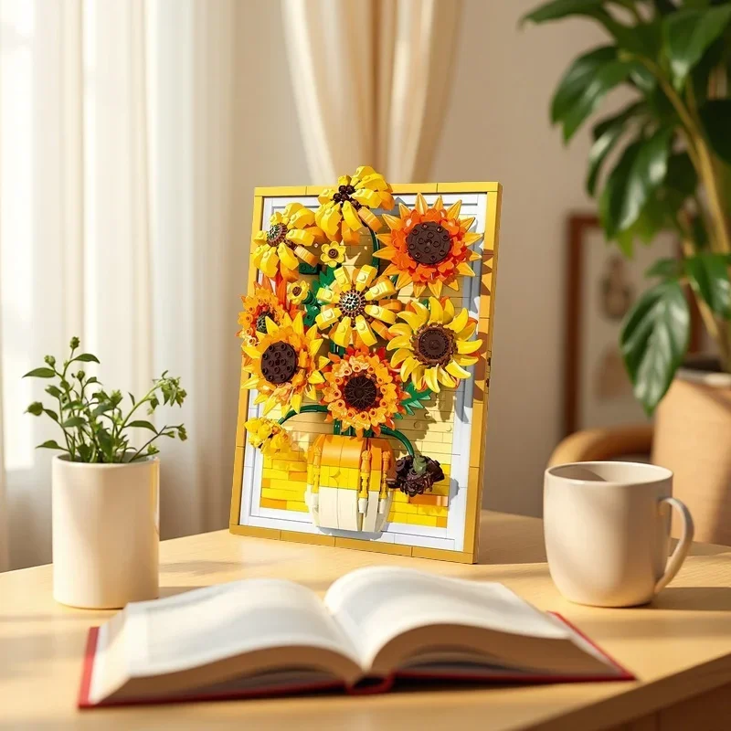 

9233 Sunflower Frame Compatible with LEGO Blocks Flower Children Puzzle Assembly Small Particle Eternal Flower Cross border
