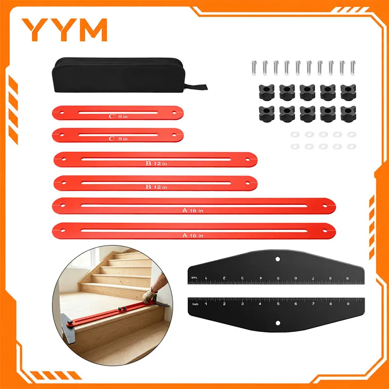 YYM Stair Tread Template Tool Step Measuring Jig with Ruler & Angle 10.2In to 60In Scribe Cutting Guide Gauge Wizard