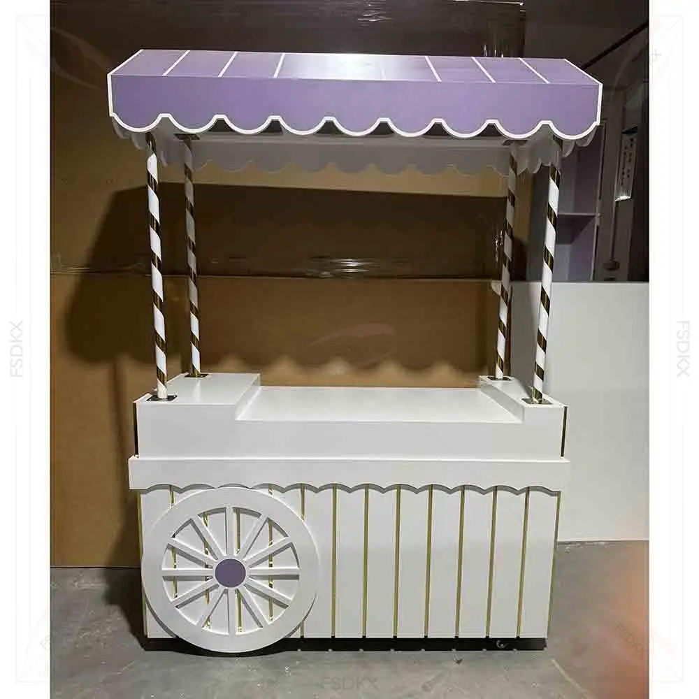 

FSDKX Professional Custom White PVC Candy Cart Wedding Display Cart Movable Party Decoration Props Acrylic