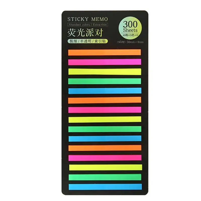 300sheets Rainbow Long Index Stickers Post Fluorescent Waterproof Color Note Stamping Transparent Sticky Scrapbooking Note Craft