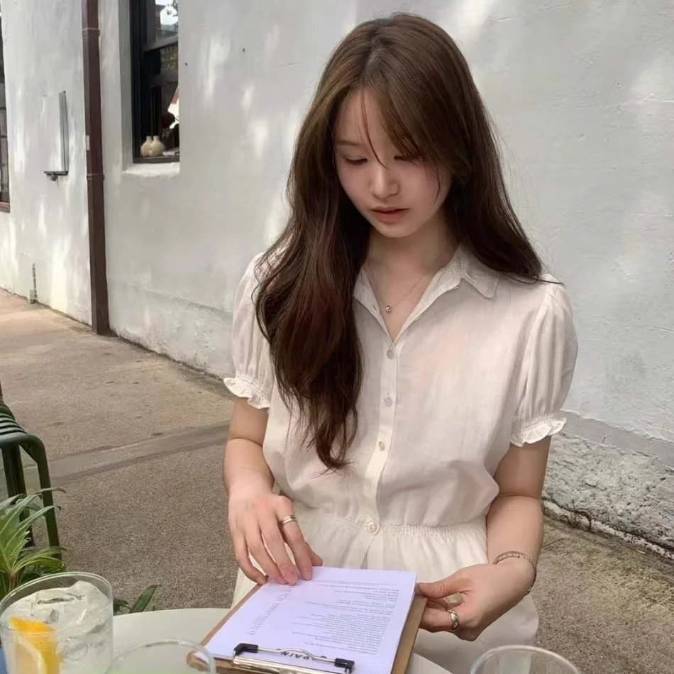 

Весна-лето 2023, нежный сладкий антивозрастной воротник, пузырьковый ор Све, топ с застежкой на талии, корейский свободный крой