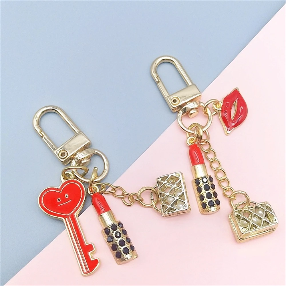 Creative Lipstick Bag Pendant Key Chain Charm Sexy Lips Keyring Accessories Women Bag Ornaments Keyholder Exquisite Gift