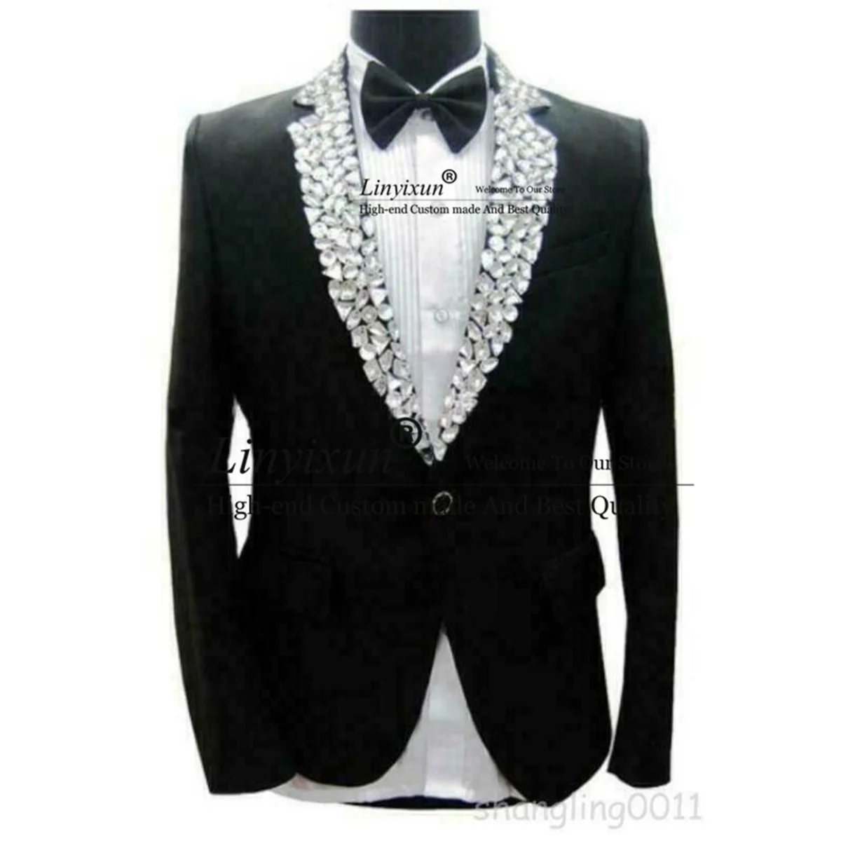 

Luxury Crystals Men Suits For Wedding Notched Lapel Groom Tuxedo Male Party Blazers 2 Pieces Set Prom Terno Masculinos Completo