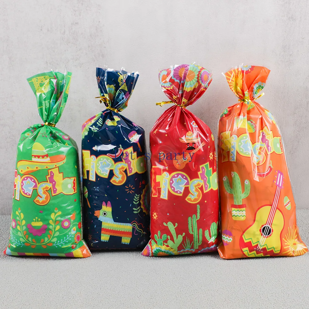 50Pcs Mexican Fiesta Theme OPP Candy Cookie Bags Gift Packing Bags for TACO Cinco De Mayo Birthday Halloween Party Decoration