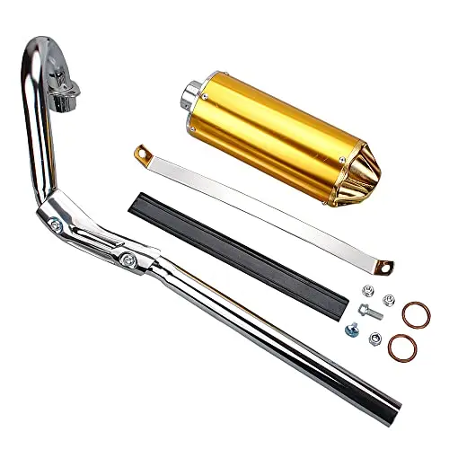 

Chrome-Finished Exhaust System With Gold-Tone Muffler For 50cc–125cc Off-Road Pit Bikes