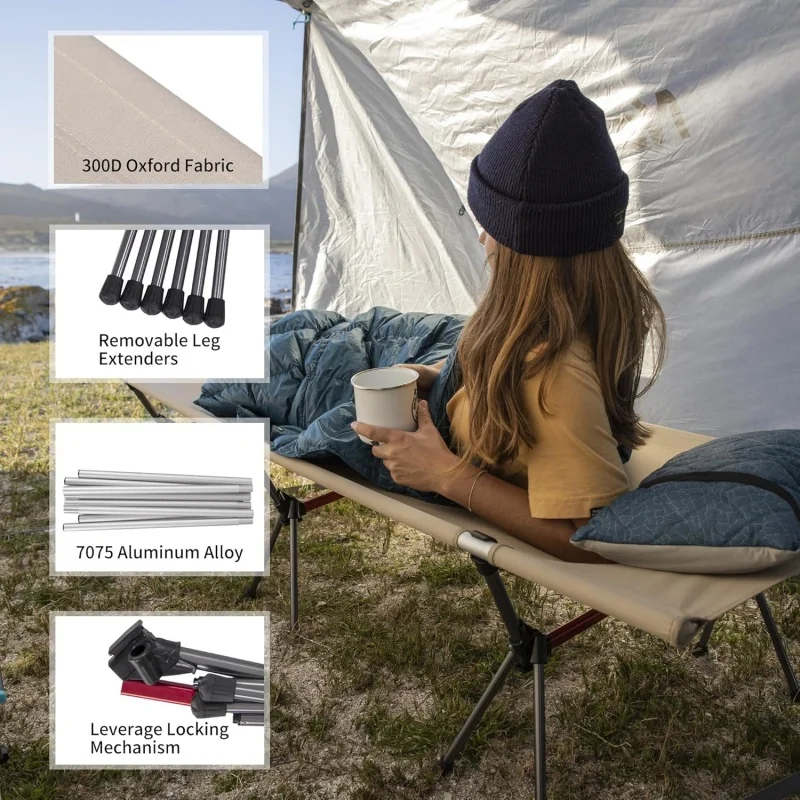 Portable Outdoor Camping Cot Ultralight Aluminum Alloy Sleeping Cot Tourist Hiking Adjustable Single Bed Foldable Tent Bed