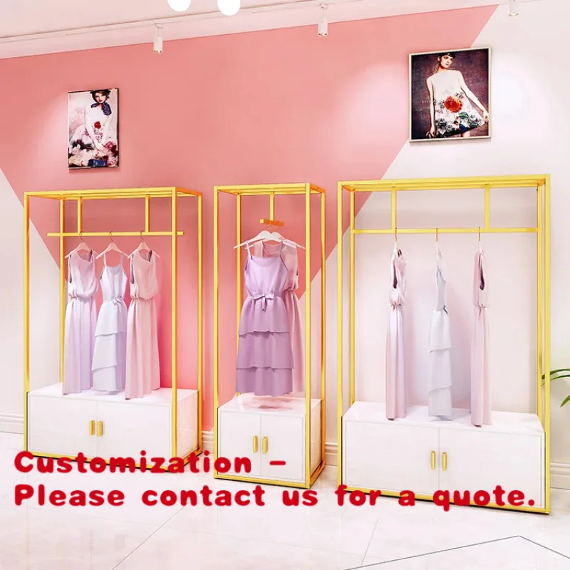 custom.Fashion Women Clothes Shop Display Racks Metal Retail Boutique Kid Clothing Rack Cloth Store Gold Display Stands