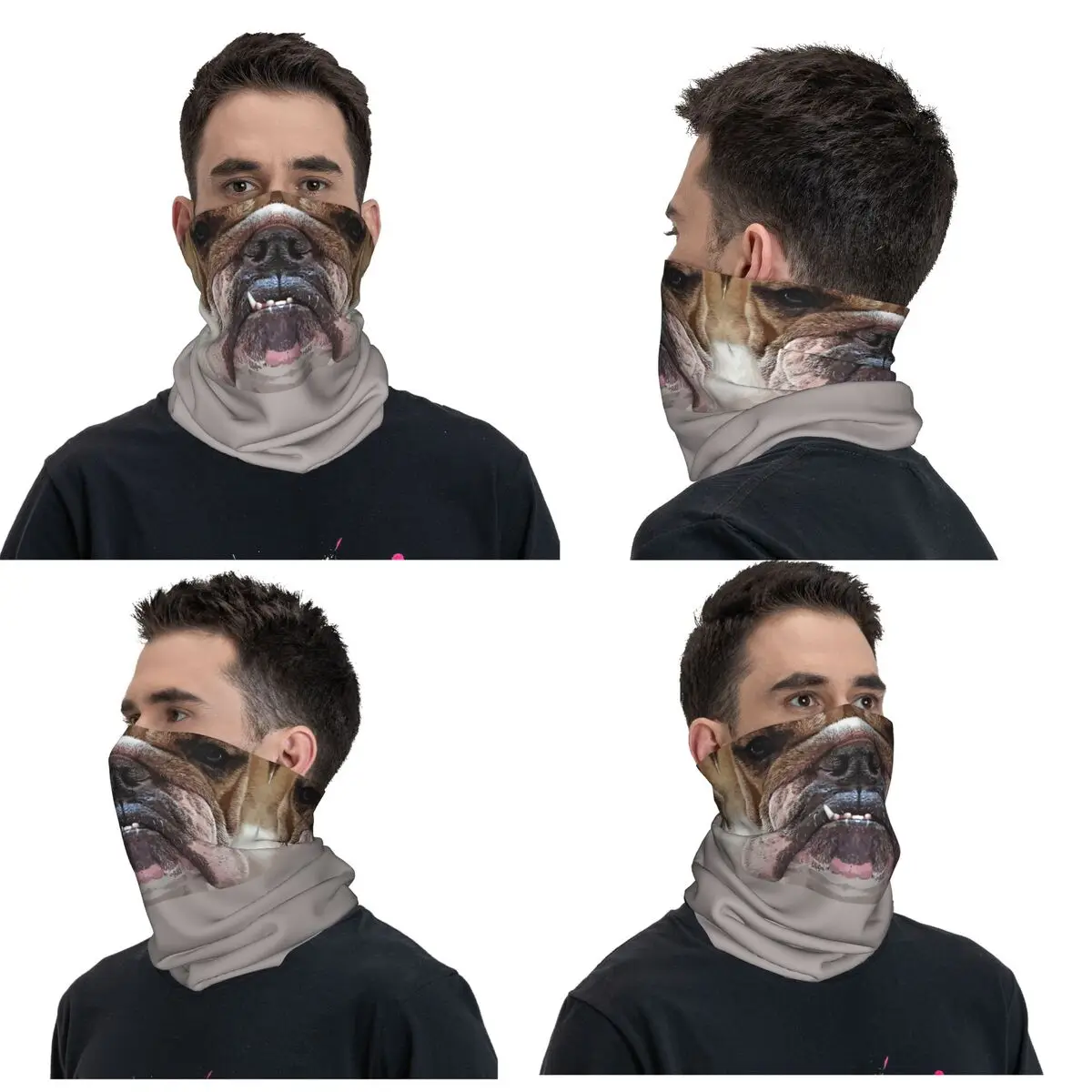 English Bulldog Face Bandana Neck Cover Printed Magic Scarf Multifunction Headband Outdoor Sports For Men Women Adult Windproof