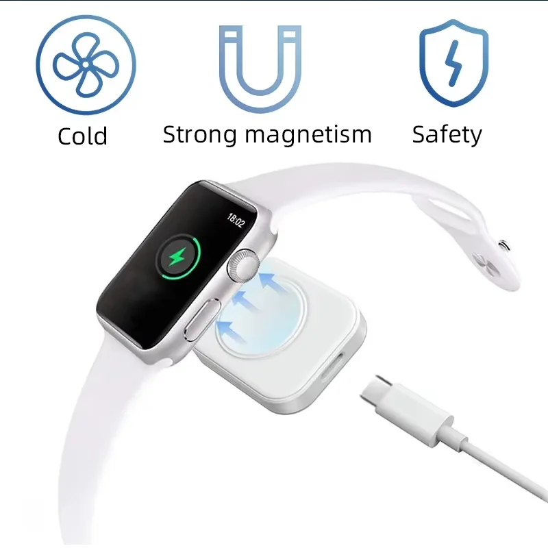 QI Magnetisches kabelloses Schnellladegerät 5V/1A für iOS-Aufladung Tragbare Typ-C-Smartwatch-Aufladung USB-C für Apple Watch 9 8 7 6 SE