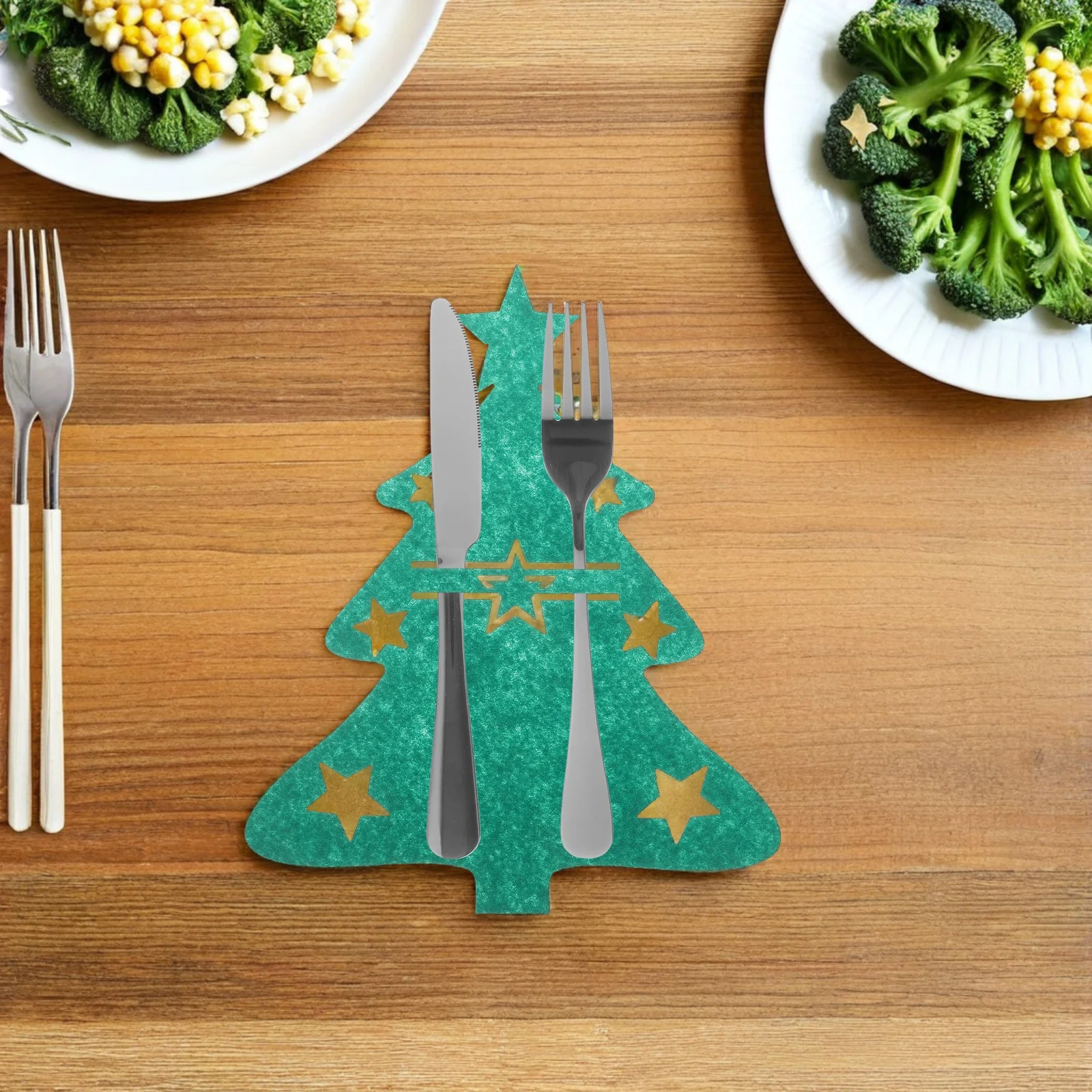 

48Pcs Christmas Tree Cutlery Holders Green Felt Silverware Bags Fork Spoon Pouch Xmas Tableware Decoration Party Supplies
