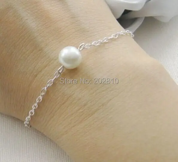 tiki sokolov Simple single pearl bracelet bridesmaids pearl chain link bracelet wedding jewelry fine quanlity