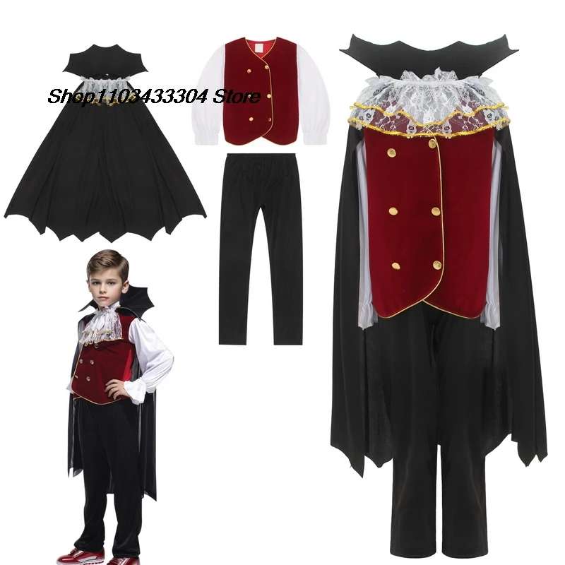 

Boys Halloween Vampire Cosplay Costume for Kids Carnival Party Dress up Outfit Children Role Play Costumes