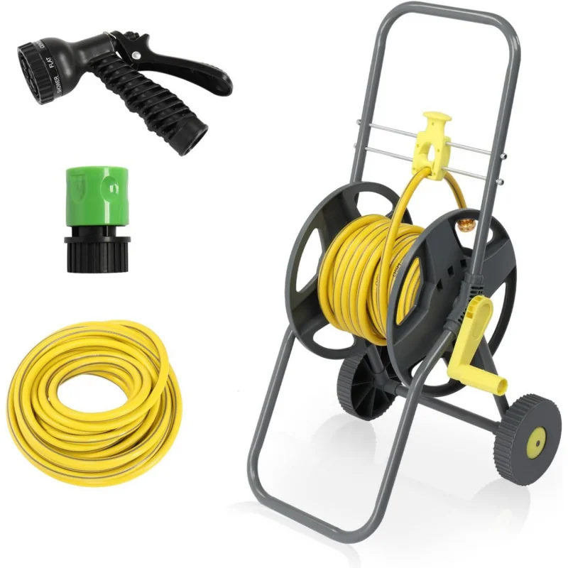 Custom.VINGLI Hose Reel Cart, Hose Reel with Wheels, 66ft Hose and Spray Nozzle Outside Garden Lawn Yard