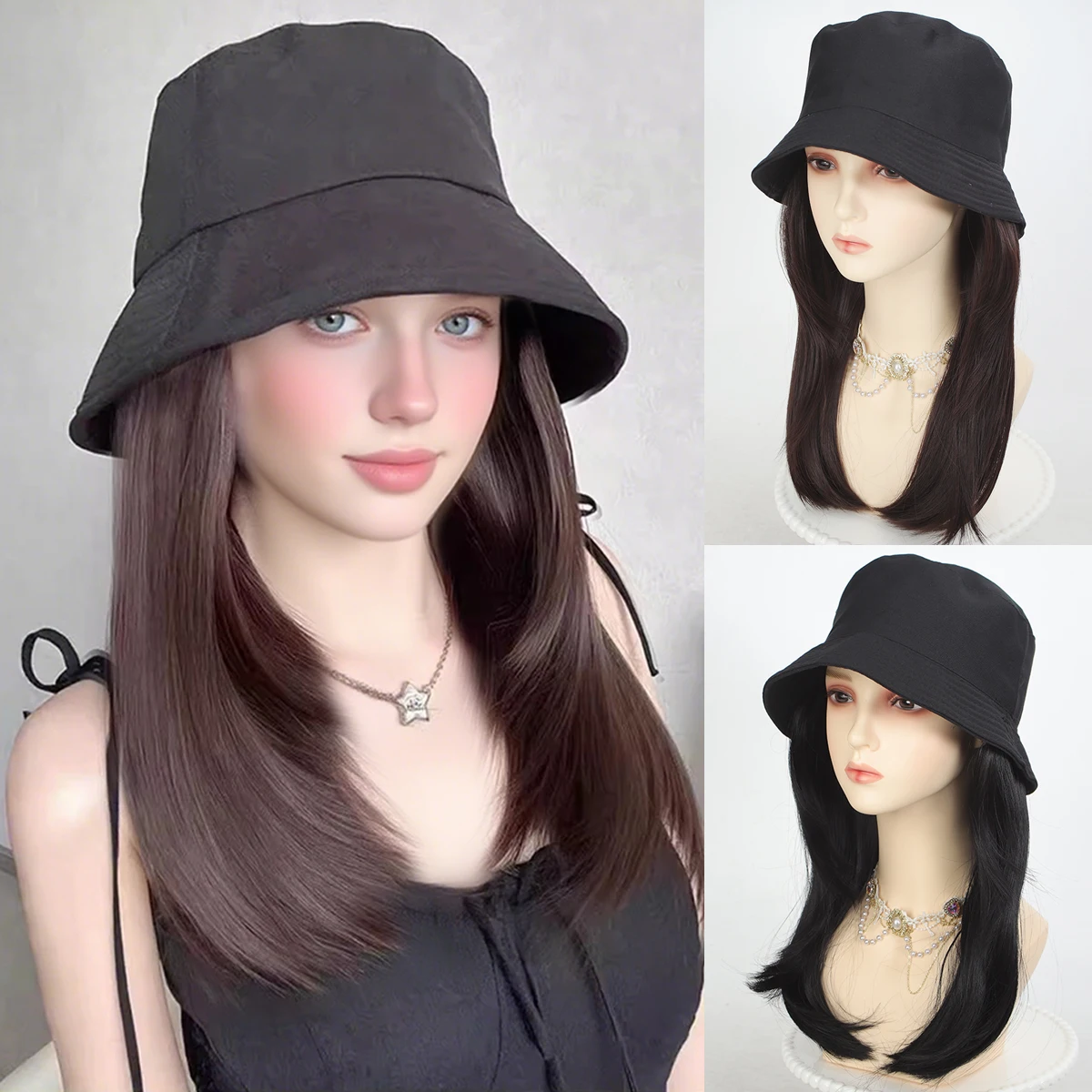 

Fishing Hat Hooded Wig Hat Wig MediuLong Straight Wig Synthetic Wig Beginners Friendly Heat Resistant Natural Looking For Dail