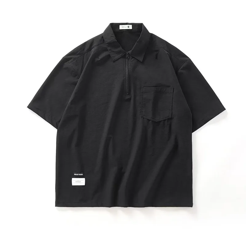 Japanese Retro Short Sleeved Casual Loose T-shirt for Men 2026 Summer Fashion Half Zipper Polo Shirt for Men's Plus Size T-shirt