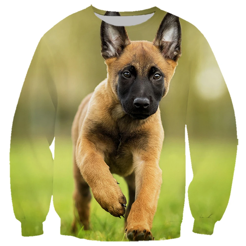 HX Fashion Animal Hoodies Funny Cute Malinois Puppy 3D Printed Sweatshirts Mens Women Zipper Coats Casual Streetwear S-7XL