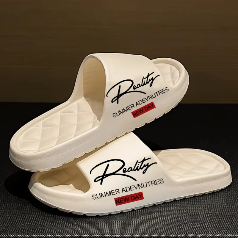 Unisex True To Size Summer Slides Letter Print Chunky Sole Casual Sandals Plus Size Available Streetwear House Slippers