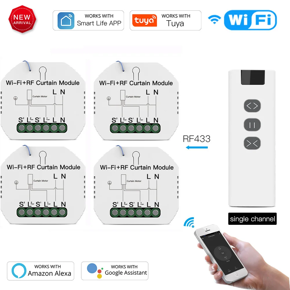 Tuya Smart Leben WiFi RF433 Blind Vorhang Schalter mit Fernbedienung für Elektrische Rollladen Sonnencreme Google Home Alexa Smart Home