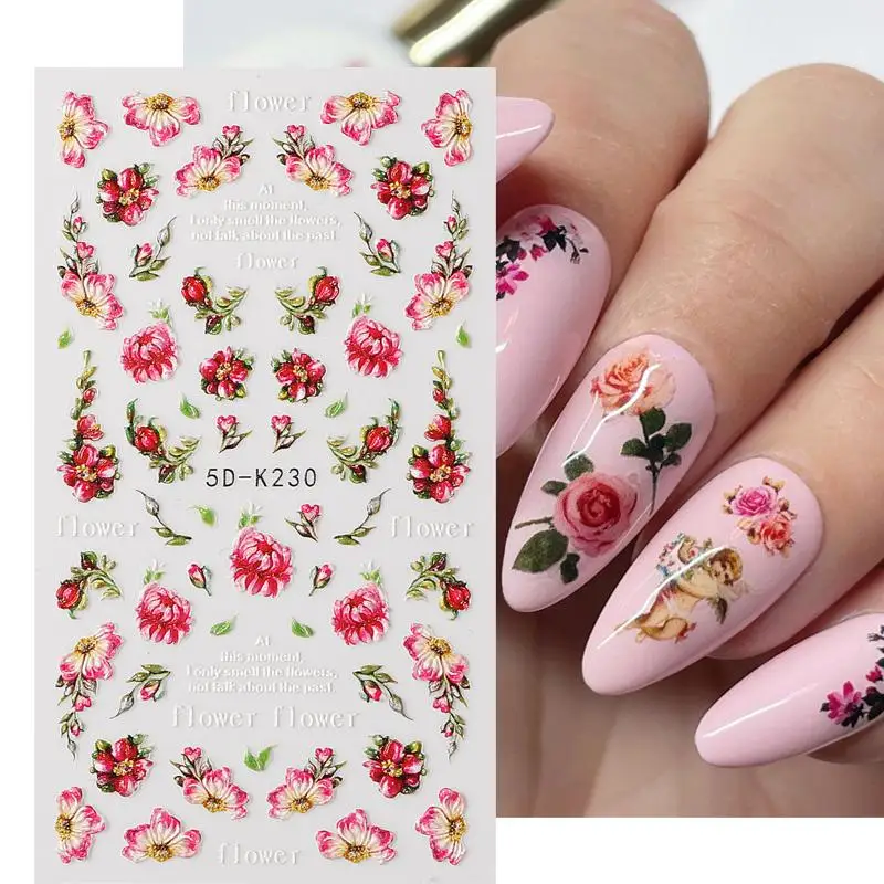 5D Spring Summer Flowers Nail Stickers Mimosa DIY Design Floral Leaf Self-adhesive Nail Decals Sliders Manicure Decor Accessorie