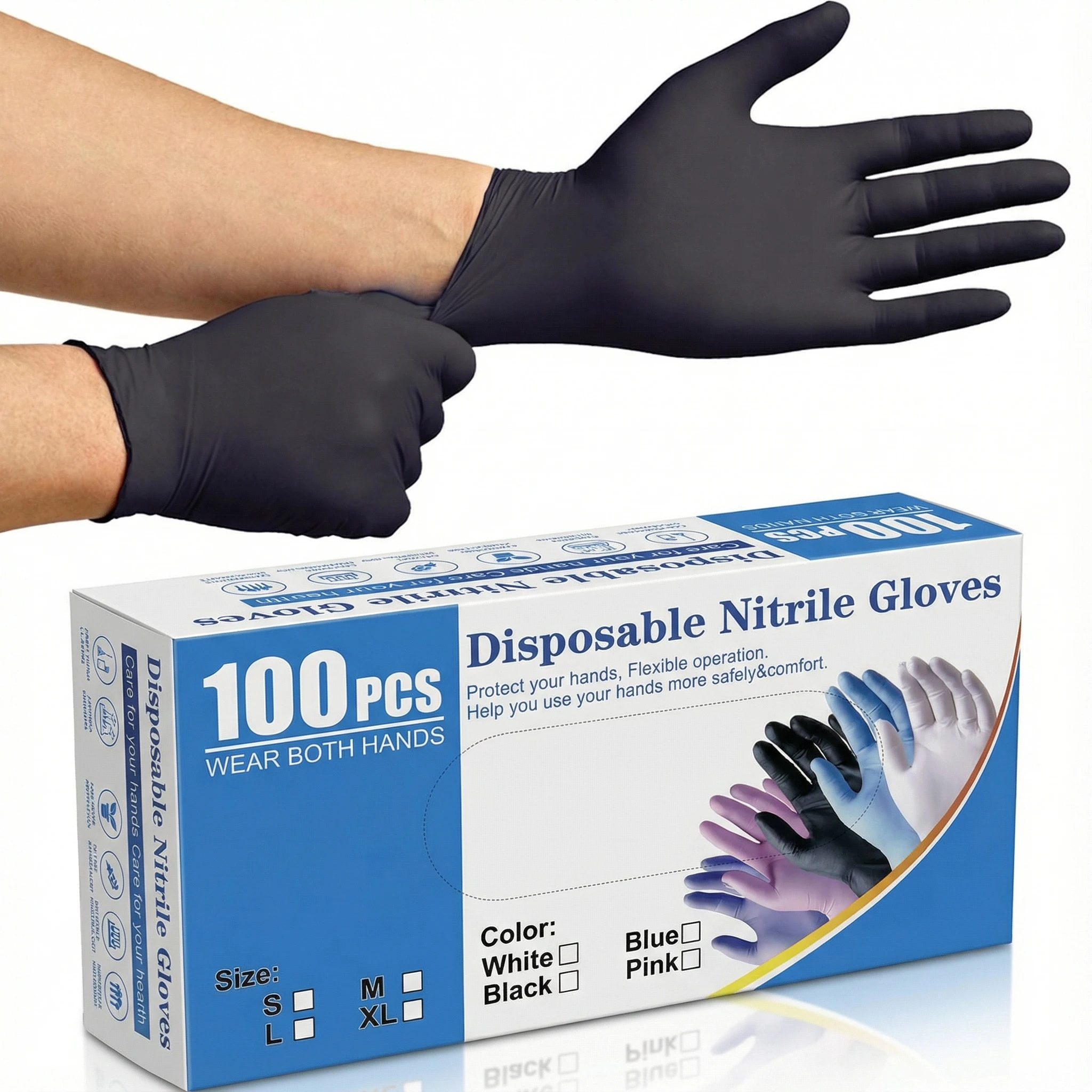 100PCS Size L Black Nitrile Gloves - Disposable Oil-Resistant Waterproof for Car Washing Auto Repair Maintenance