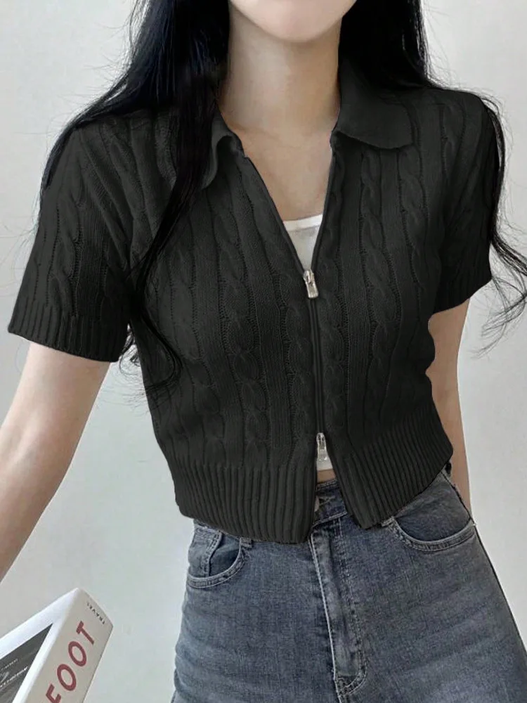 Maglione lavorato a maglia coreano Sle Chic Summer Ne da donna Nuovo cardigan con cerniera ort Sve accurato in vita 2025