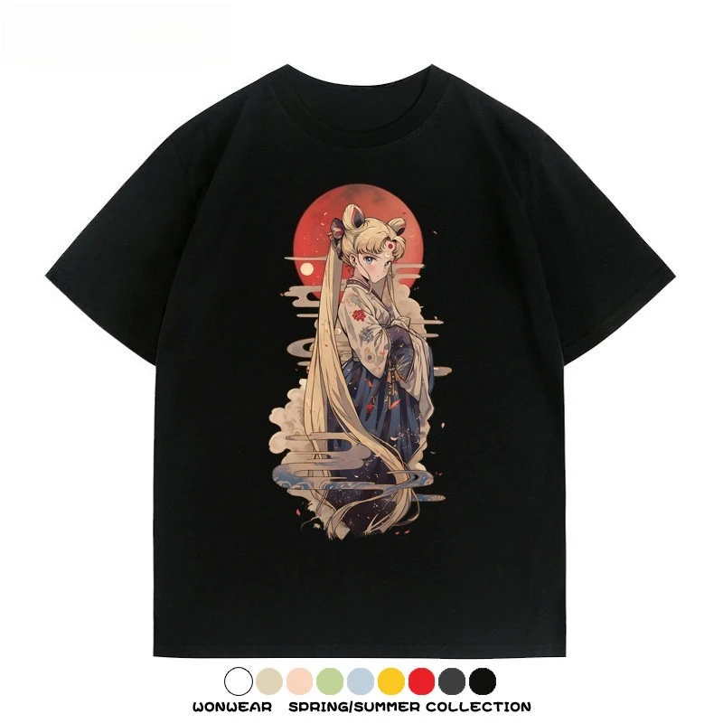 2026 Neues Vintage Sailor Moon Print T-Shirt Kurzarm-T-Shirt Herren- und Damen-T-Shirt Sport-T-Shirt für Herren
