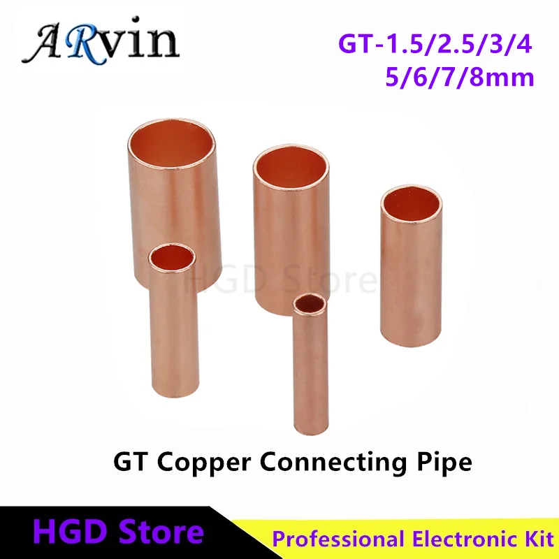 100PCS GT Copper Connecting Pipe Wire Joint Small Copper Tube Small Copper Tube Copper Connection Tube Wire Connector