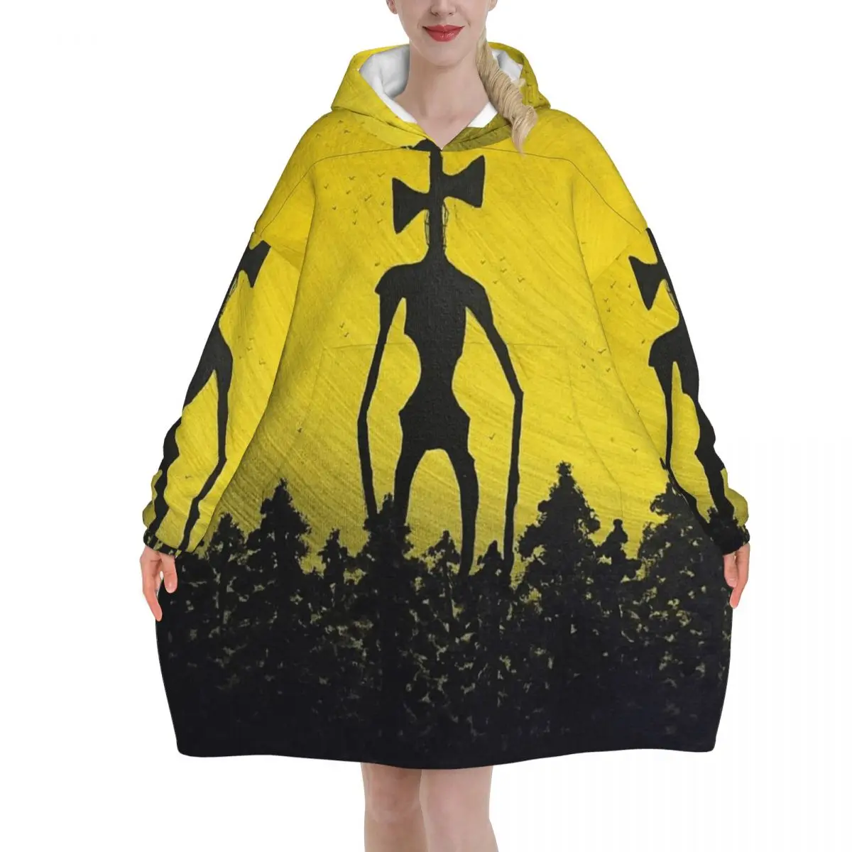 Siren Head In Dark Forest Blanket Hoodie Wearable Blanket Oversize with Pocket Warm Sleeping Bag Soft Cozy Onesie