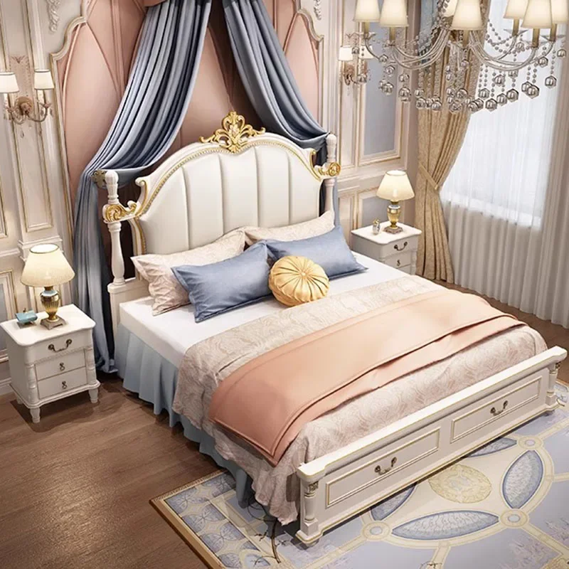 American Luxury Bedroom Sets Double European Wood Solid Bedroom Sets High Box Camas Moderrnas Inteligentes Home Furniture