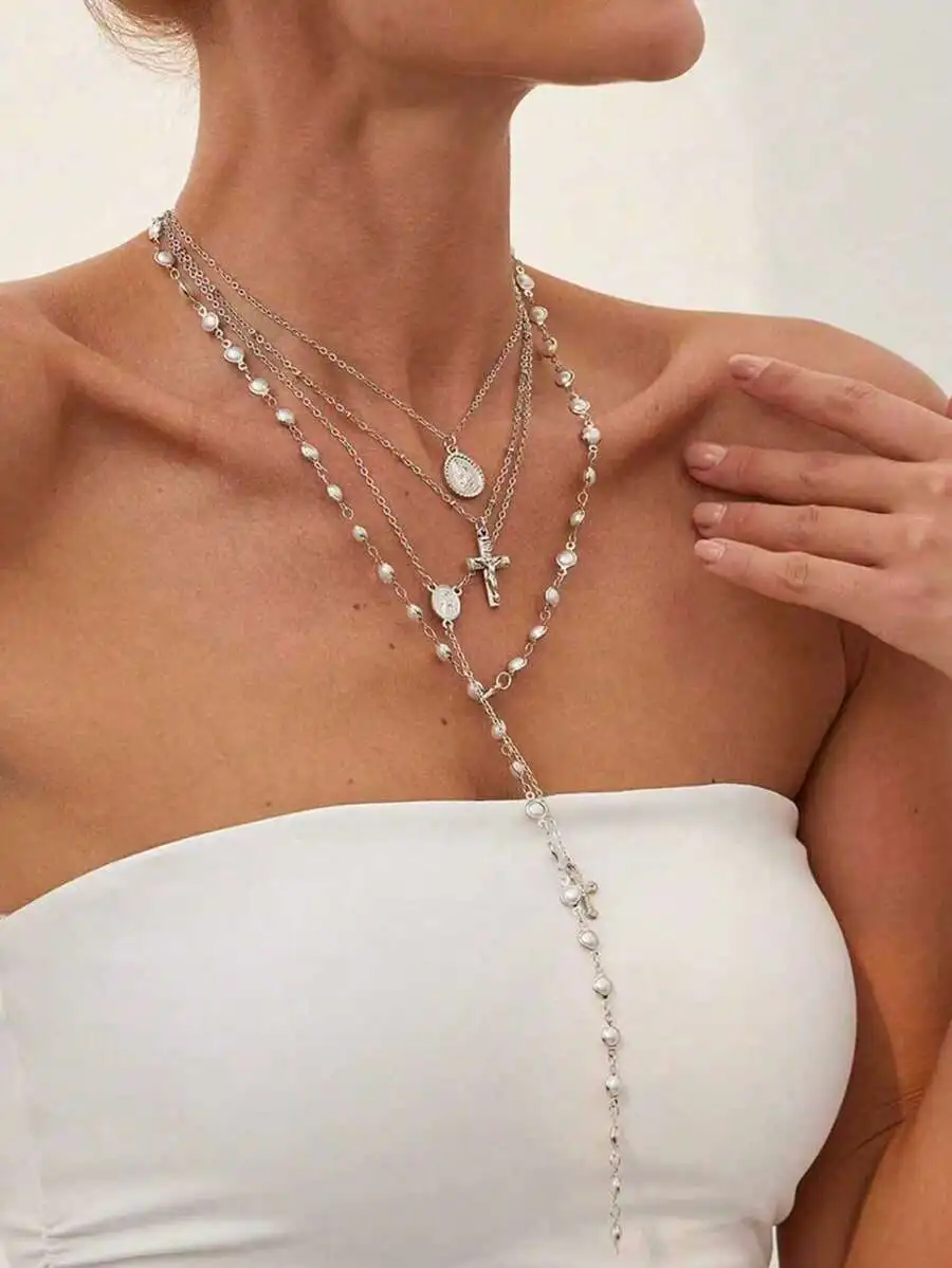 

Fashion Pearl Y-Shape Layered Chain Necklace For Women Party Date