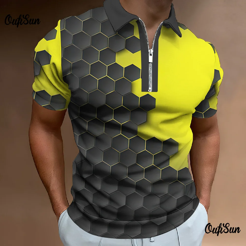 Summer Short Sleeve Zip Polo Shirt 3d Pattern Print Golf T-Shirt For Men Daily Casual Top Fashion Trend Oversized Men Polo Shirt