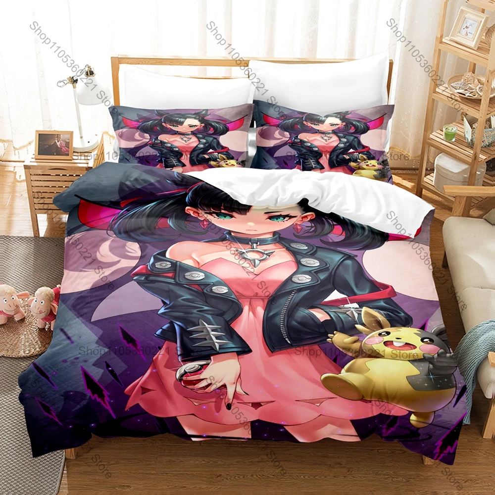 Funda de edredón Marnie + 2 fundas de almohada, color negro y blanco, arte minimalista de Anime, ropa de cama de poliéster lavable para adolescentes, regalo para fanáticos de los juegos