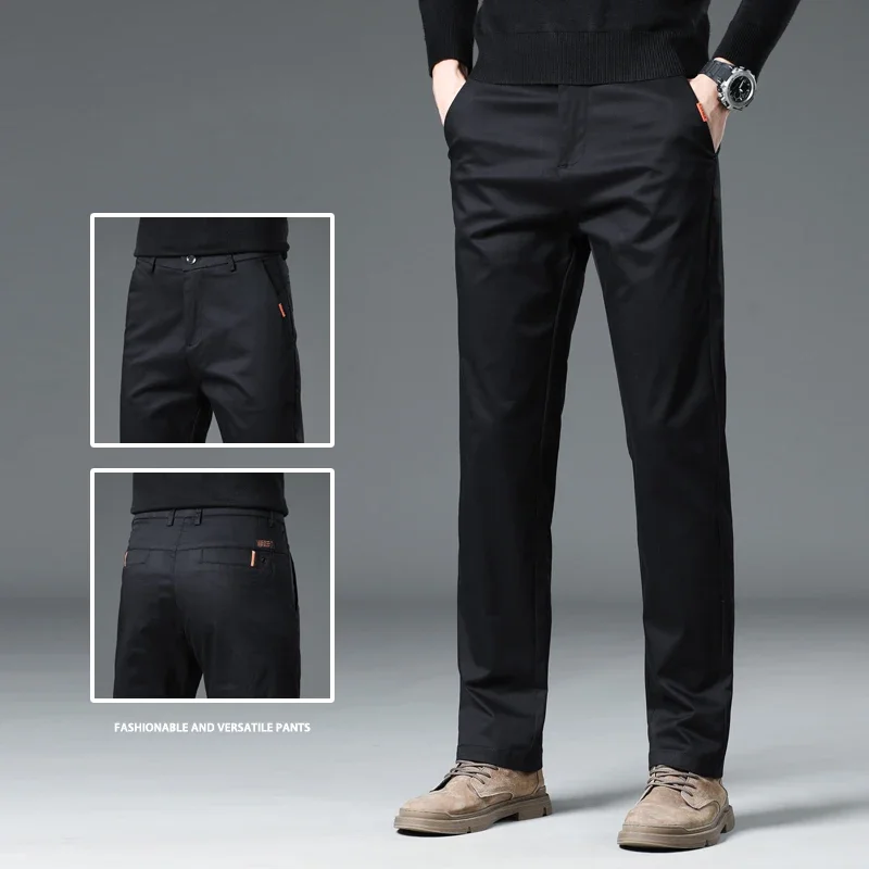 

Мужские эластичные тонкие прямые повседневные брюки, модные деловые повседневные классические черные, синие брюки цвета хаки, хлопковая эластичная мужская одежда
