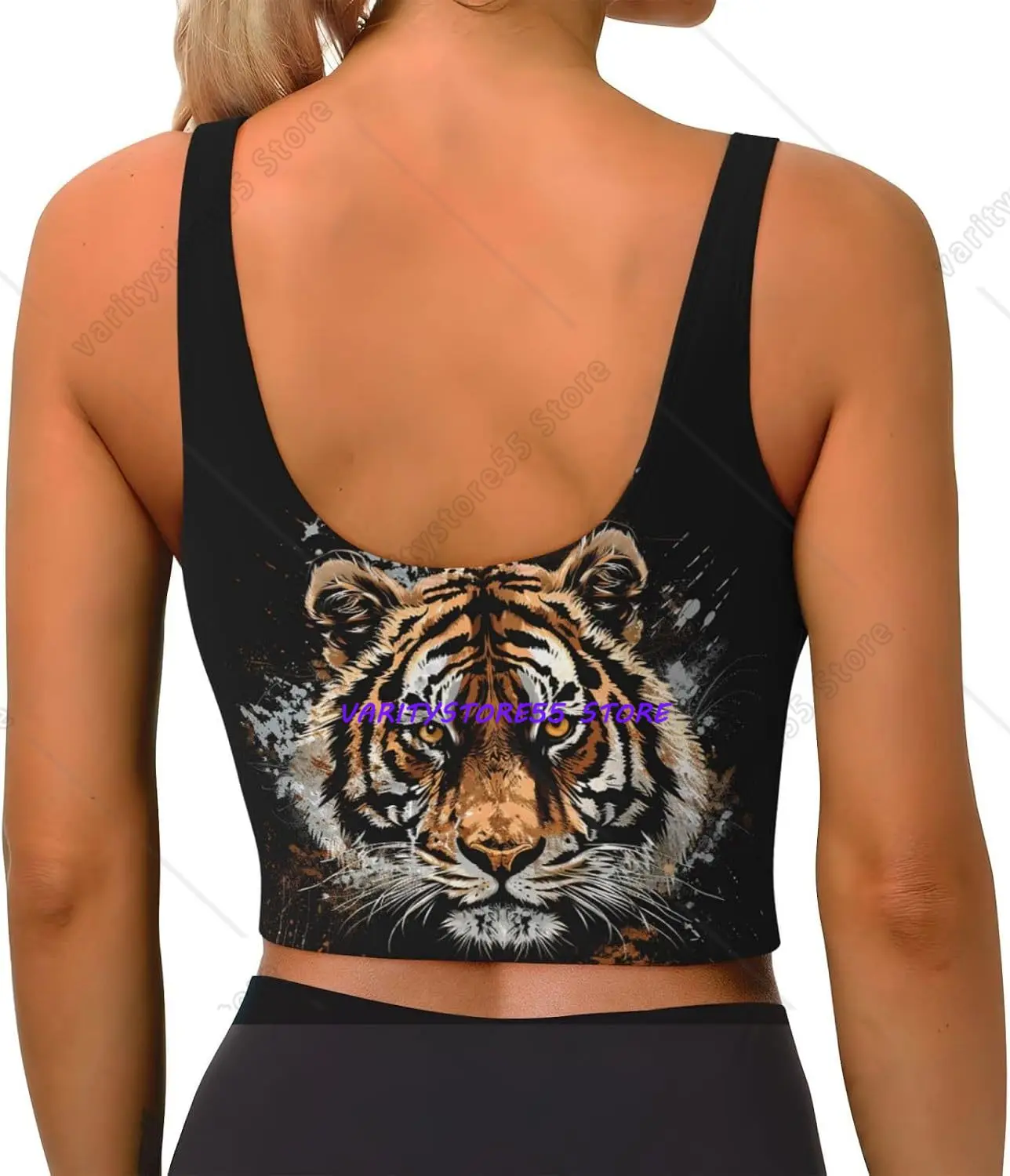 Tiger Head Sports Bras for Women U Back Womens Tank Tops with Built in Bras Padded Crop Workout Tops Longline Yoga Bra Top