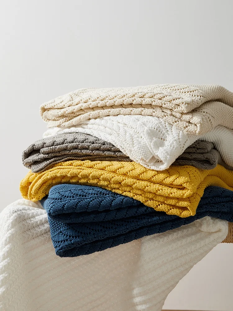 

Nordic Sle Pure Cotton Knitted Blanket Thin Summer Autumn Spring Universal Use Low Warmth Leisure Blanket for Nap And Home ...