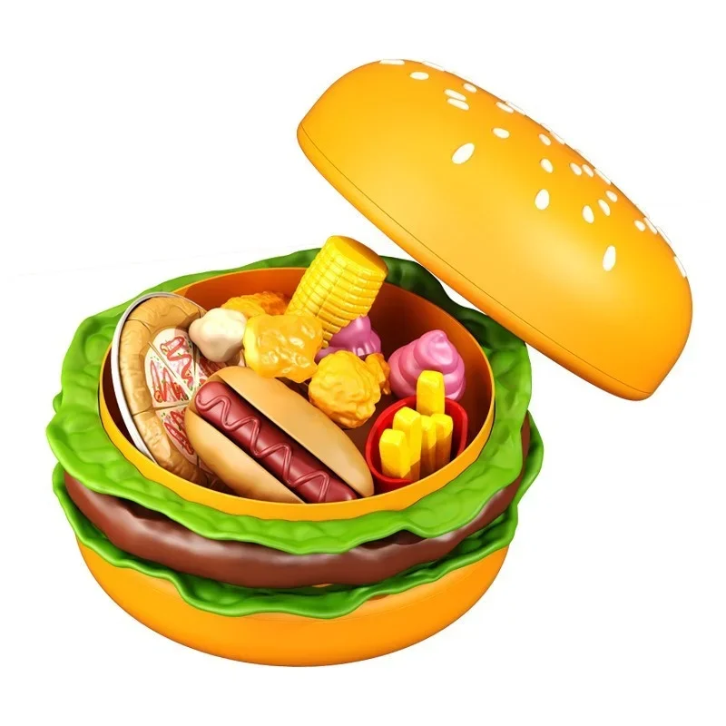 مجموعة مطبخ همبرغر التعليمية للعب التظاهري: ألعاب تقطيع للأطفال مع فواكه وخضروات مقلدة وبيتزا للأطفال الصغار/الأطفال