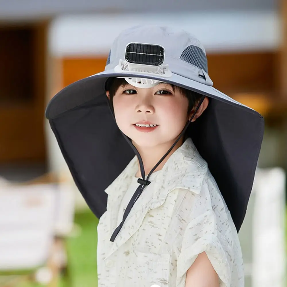 調節可能な子供用ソーラーファンハット-usb-充電防水ワイドつばサンキャップ日焼け防止速乾性サンシェードファンキャップ